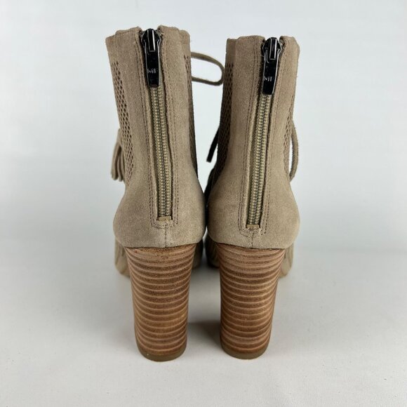Marc Fisher Womens Shaini Perforated Lace Up Peep Toe Booties Taupe Suede size 8 - Picture 4 of 16